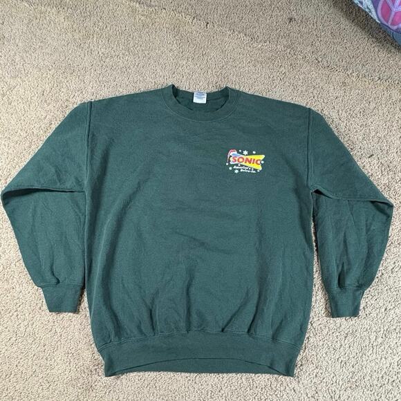 VTG Sonic Drive-In Sweatshirt Green Gildan Coca-Cola Clovis California Mens Sz L - Picture 1 of 7